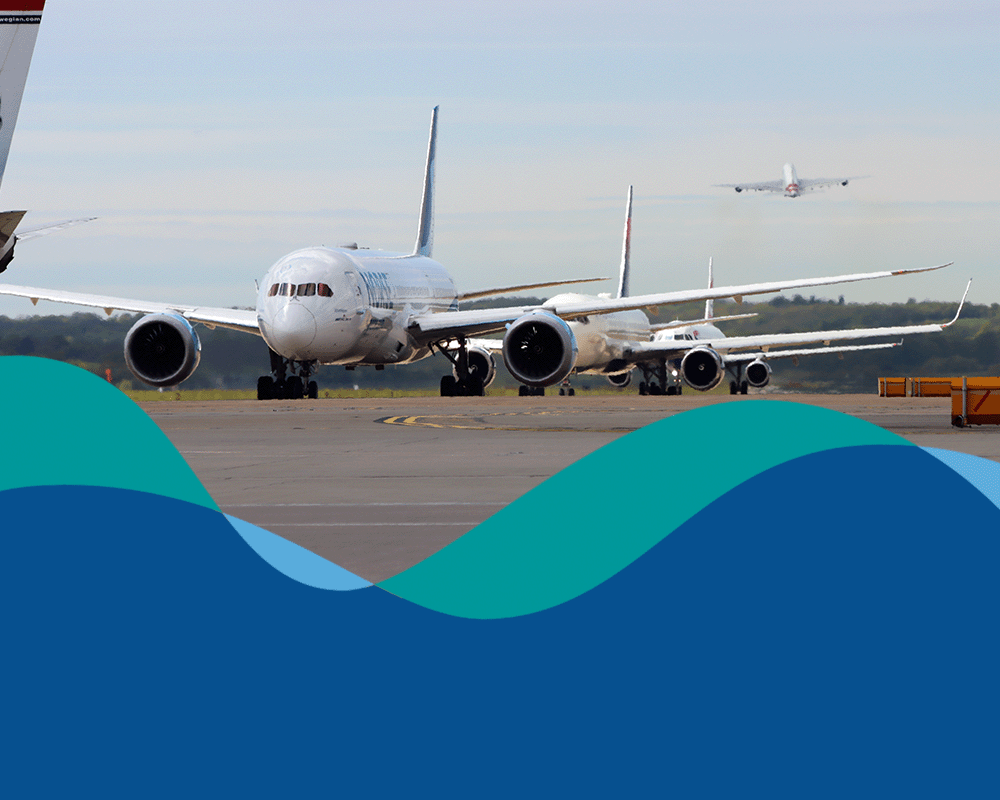 London Gatwick brand flow line over dark blue background